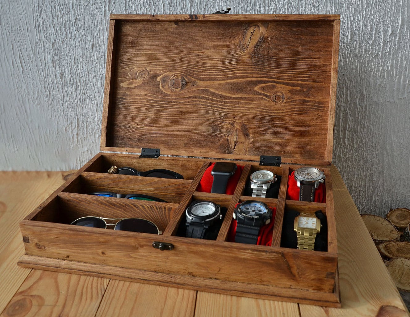 Rustic Men's Watch Box for 6 watches Rustic Sunglasses Box | Etsy