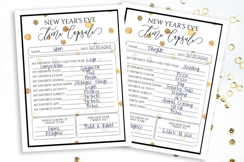 New Year's Eve Time Capsule Printable Worksheet Kids New | Etsy