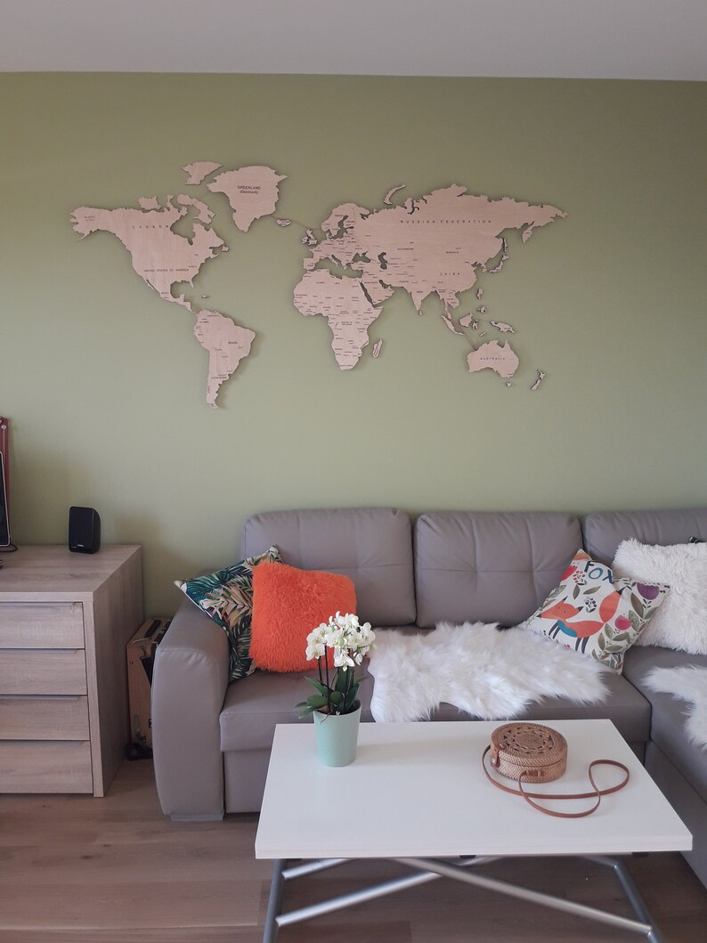 Light Wood Wall Map Of the World Map Wall Art Large Travel LED Etsy
