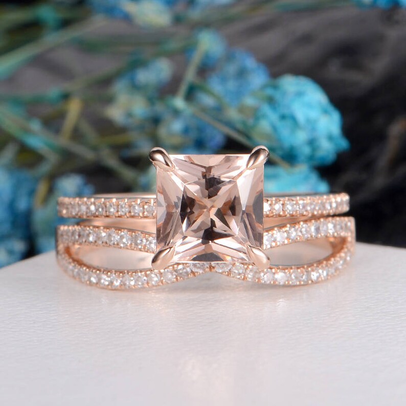 Princess Cut Morganite Ring Rose Gold Engagement Ring Infinity | Etsy