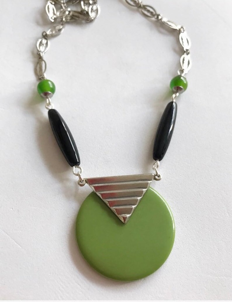 Art deco necklace Vintage light Green Bakelite & chrome | Etsy