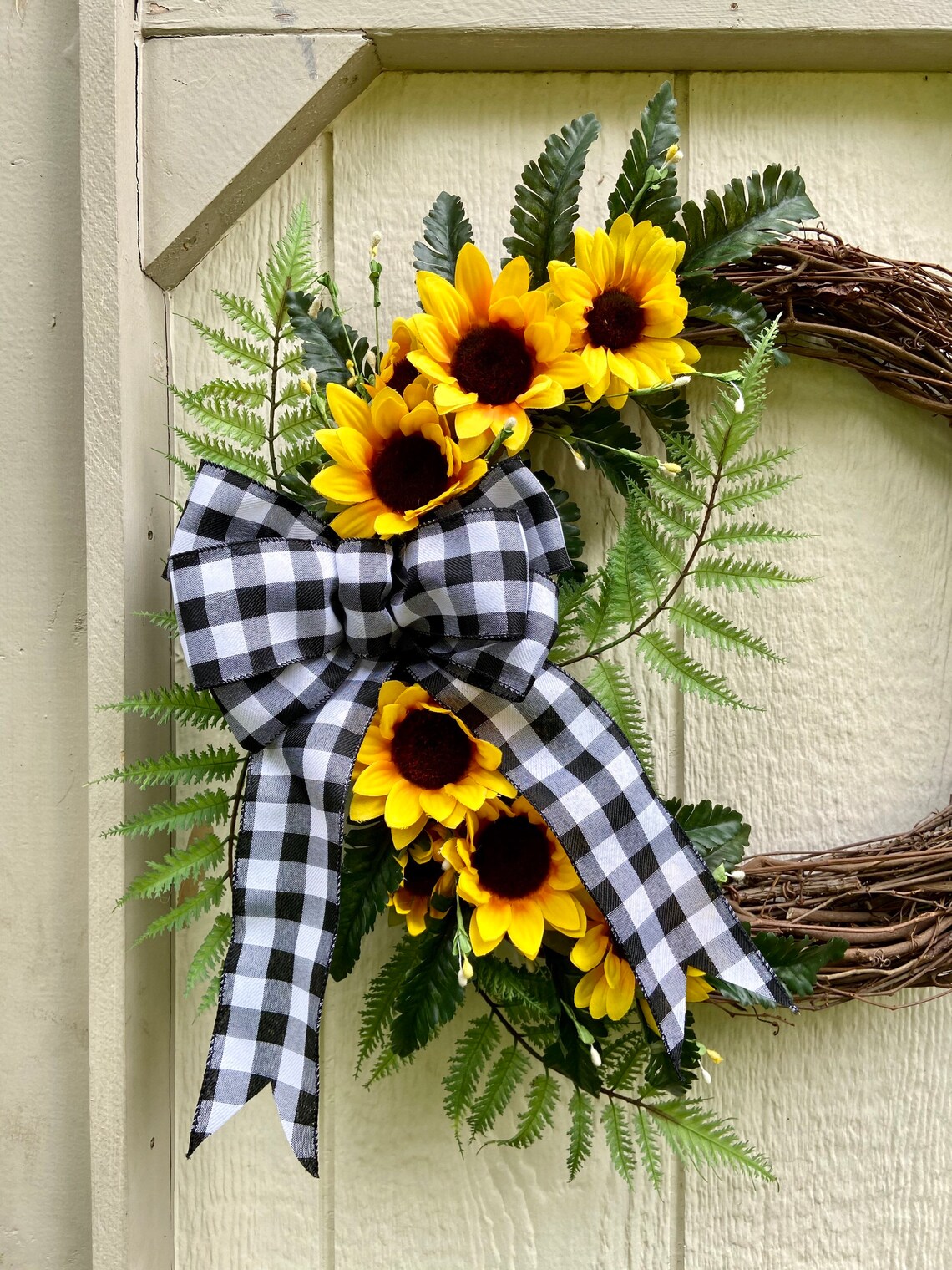 Sunflower Wreath with Burlap or Black and White Gingham Bow Etsy