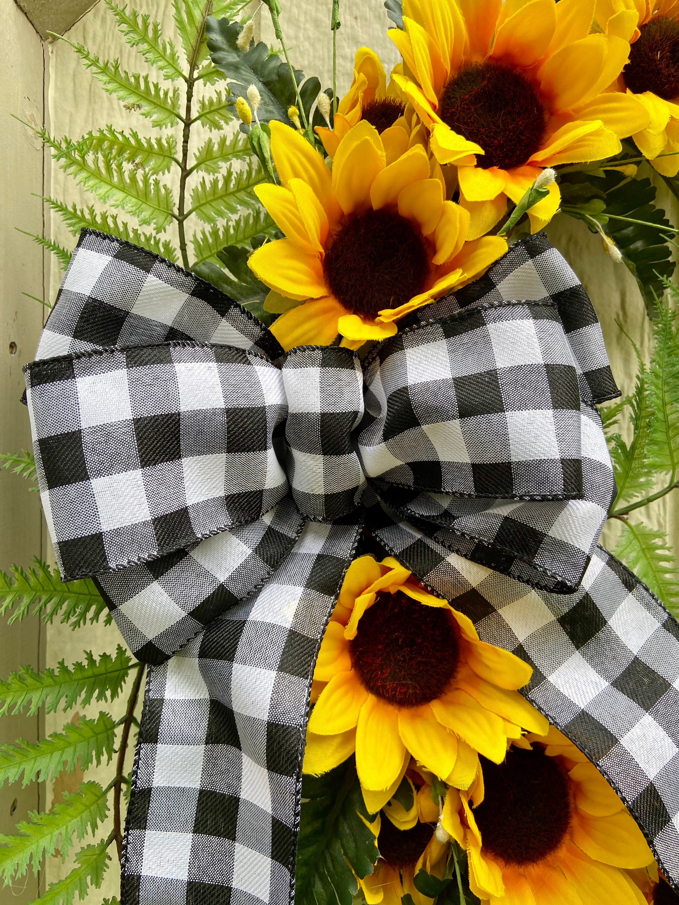 Sunflower Wreath with Burlap or Black and White Gingham Bow Etsy