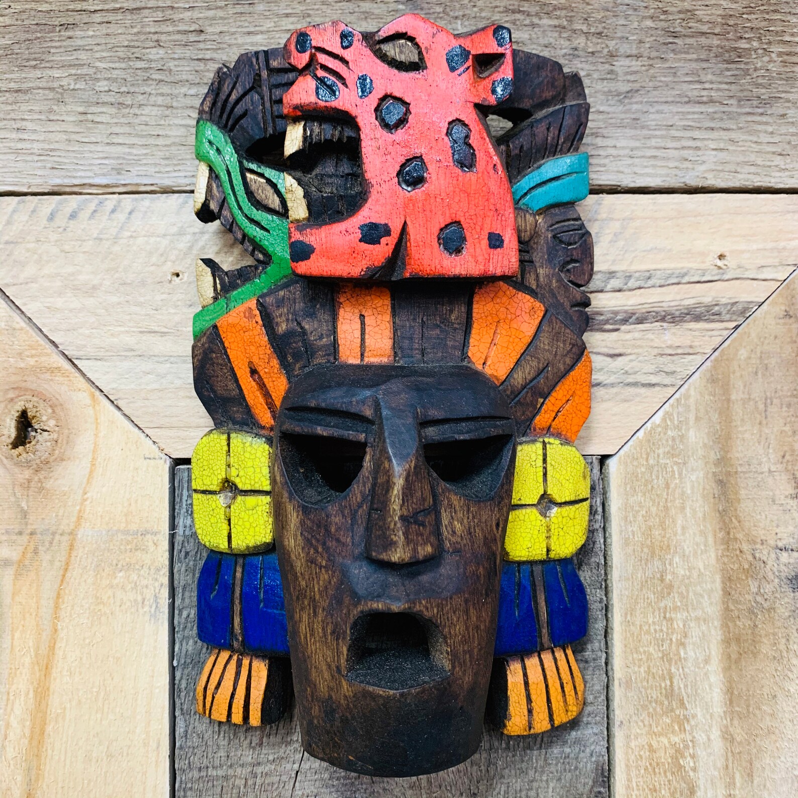 Wood Hand Carved Maya Mask / Mexican Decor / Mayan Culture Etsy