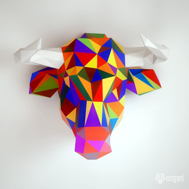 Trofeo de toro origami 3D imprimible ideal para tu decoración Etsy