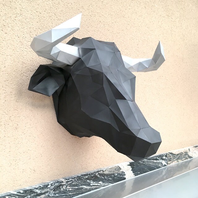 Trofeo de toro origami 3D imprimible ideal para tu decoración Etsy