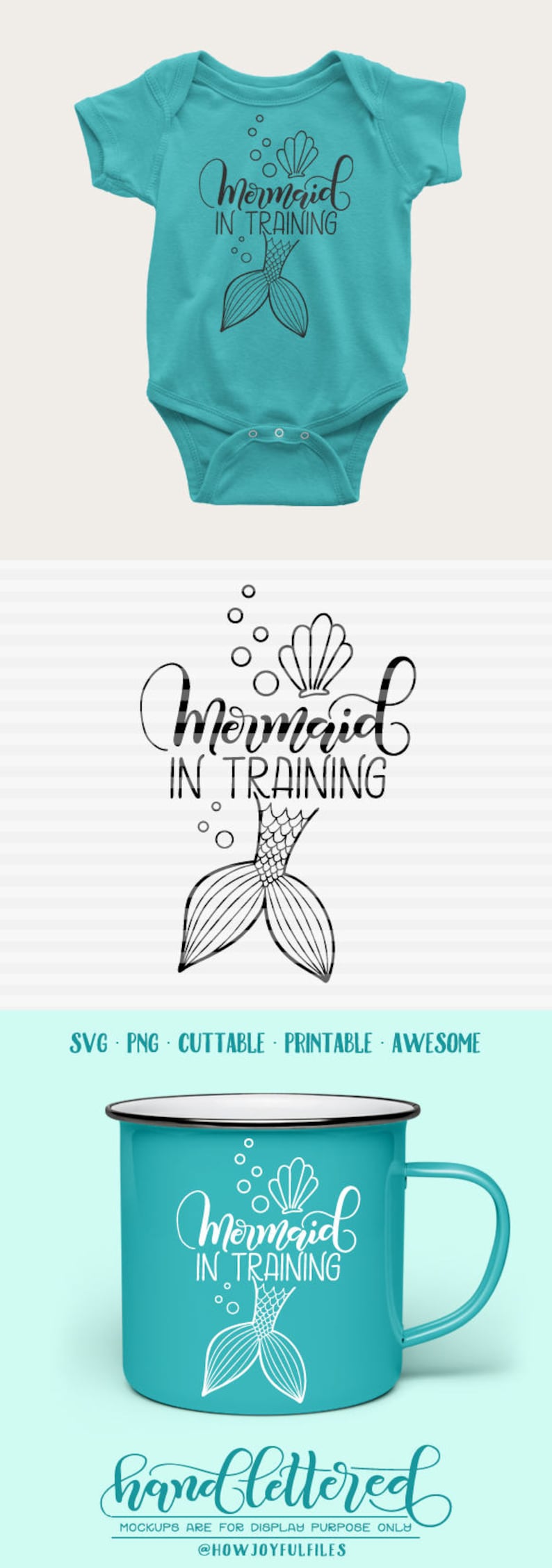 Mermaid in training SVG PDF DXF hand drawn lettered | Etsy