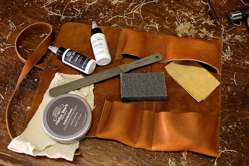 Axe Maintenance Kit with leather tool roll sharpening | Etsy