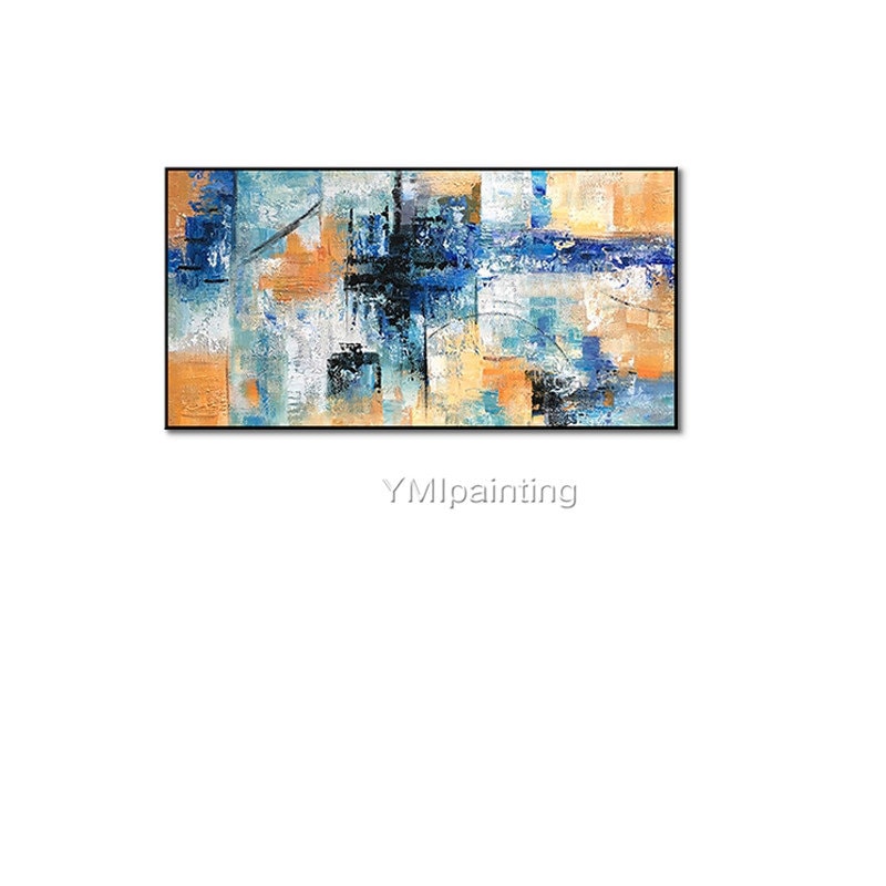 Framed wall art Abstract painting blue yellow color paintings Etsy