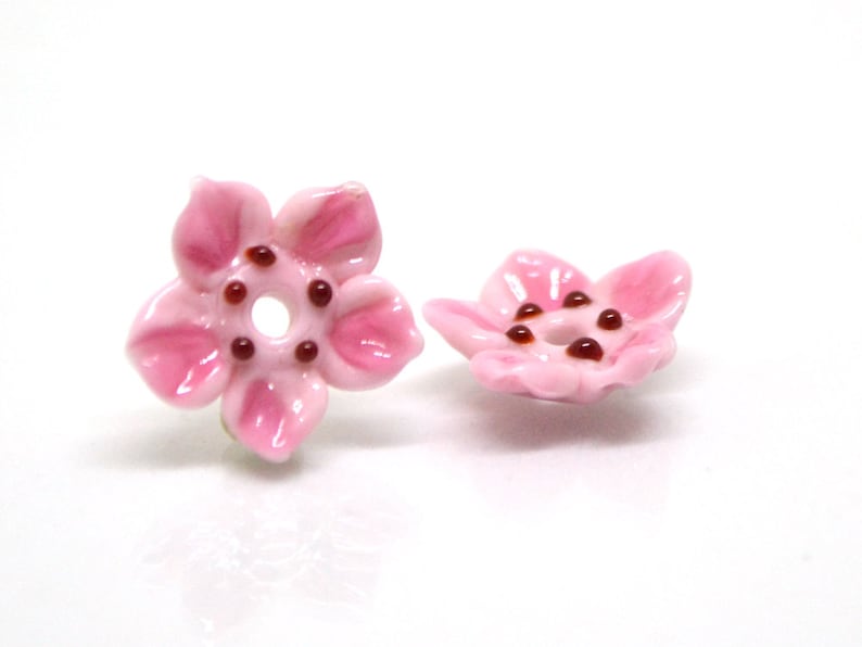 Glass flower sakura flower beads floral lampwork blossom beads | Etsy