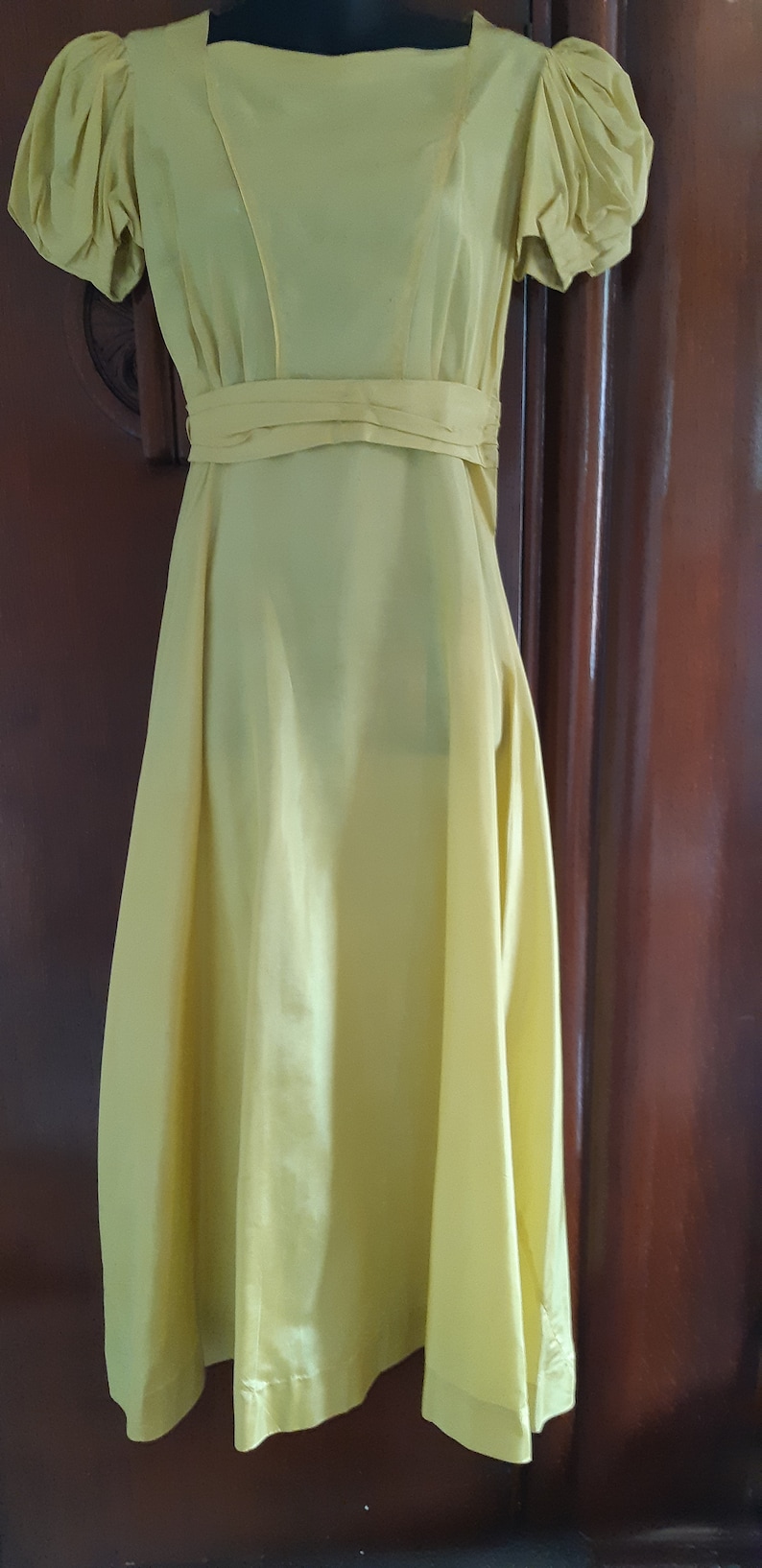 1940s Chartreuse taffeta long gown | Etsy
