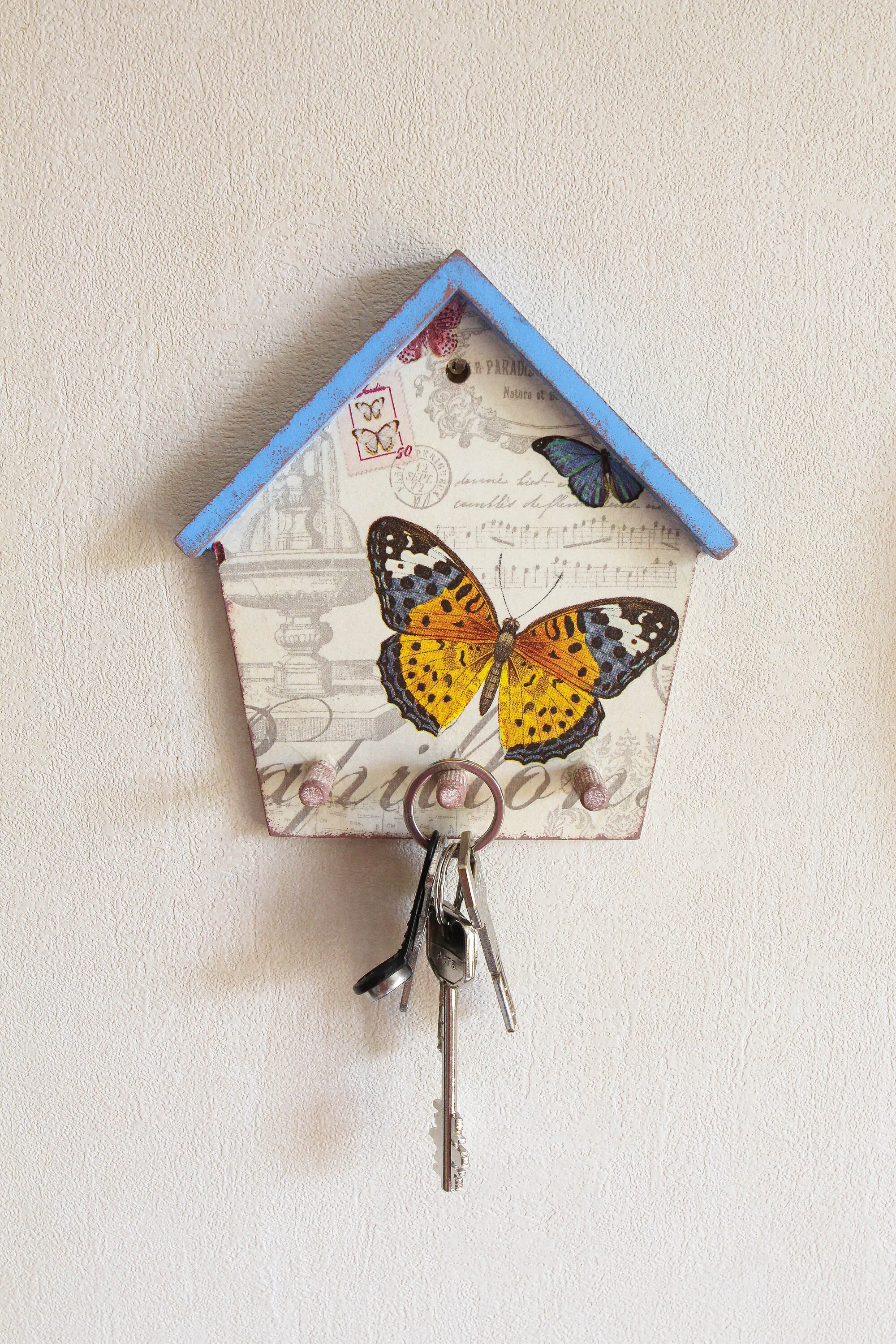 Wooden key holder for wall decoupage DIY kit key hook for Etsy