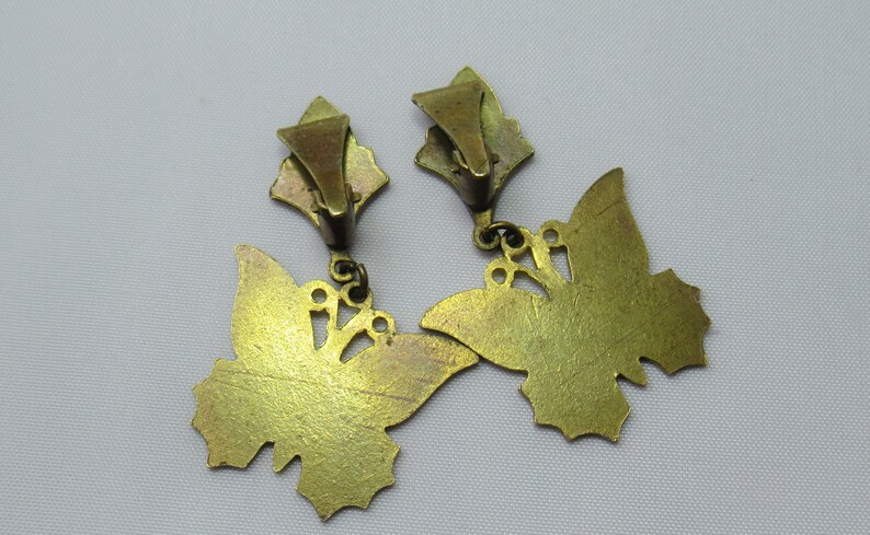 Earrings 1950/'s Toledo 50/'s fashion 1950/'s Revival Butterflies Clip-on Spanish Vintage Damascene