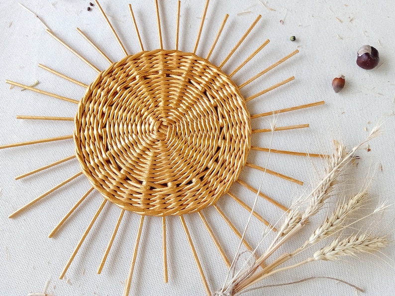 Sunburst wall hanging Straw wall decor Straw color or golden Etsy