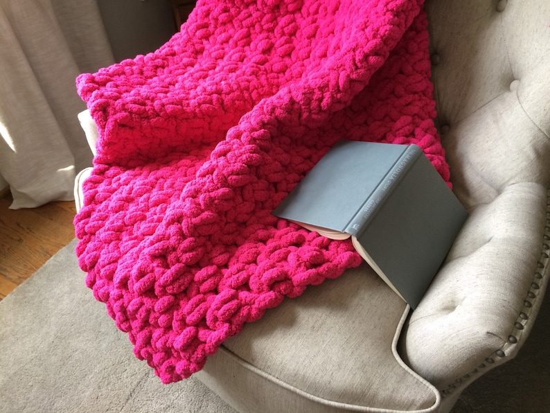 Hot Pink Blanket Super Chunky Throw Chunky Knit Blanket Etsy