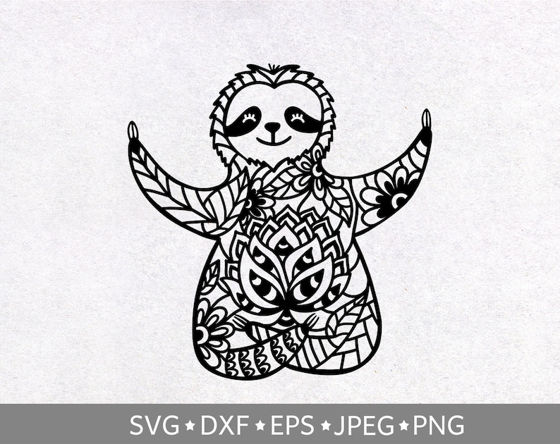 Download Sloth Mandala Svg Yoga SVG Meditating Sloth Zentangle SVG ...