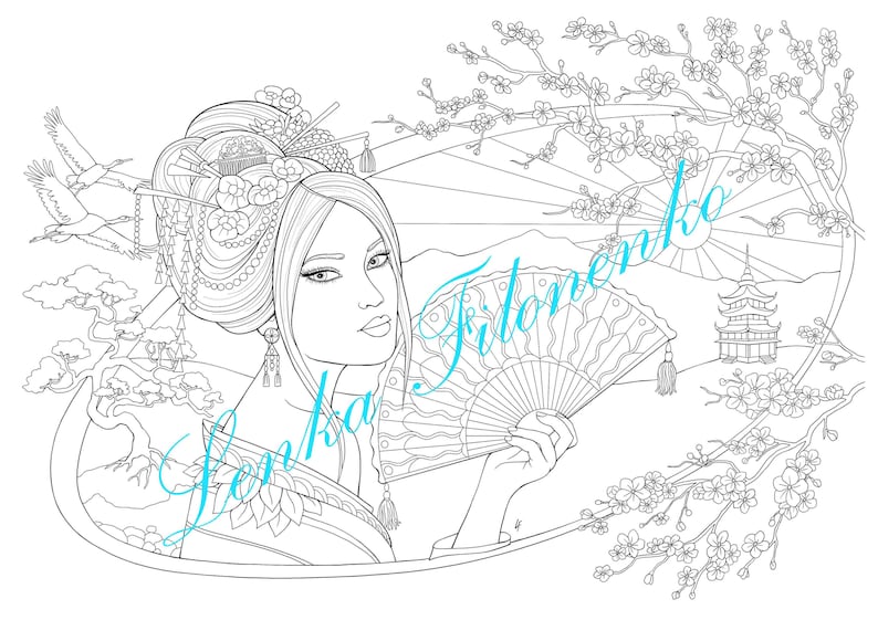 Download Coloring page Geisha lady PDF download and print Japanese ...