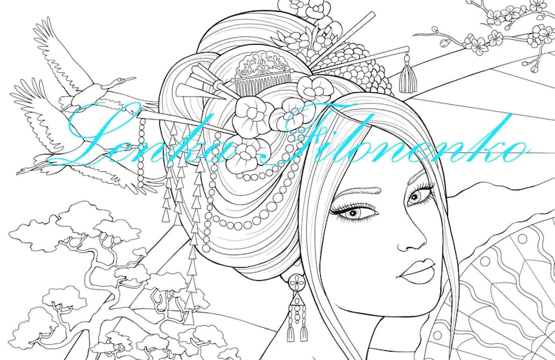 Download Coloring page Geisha lady PDF download and print Japanese ...