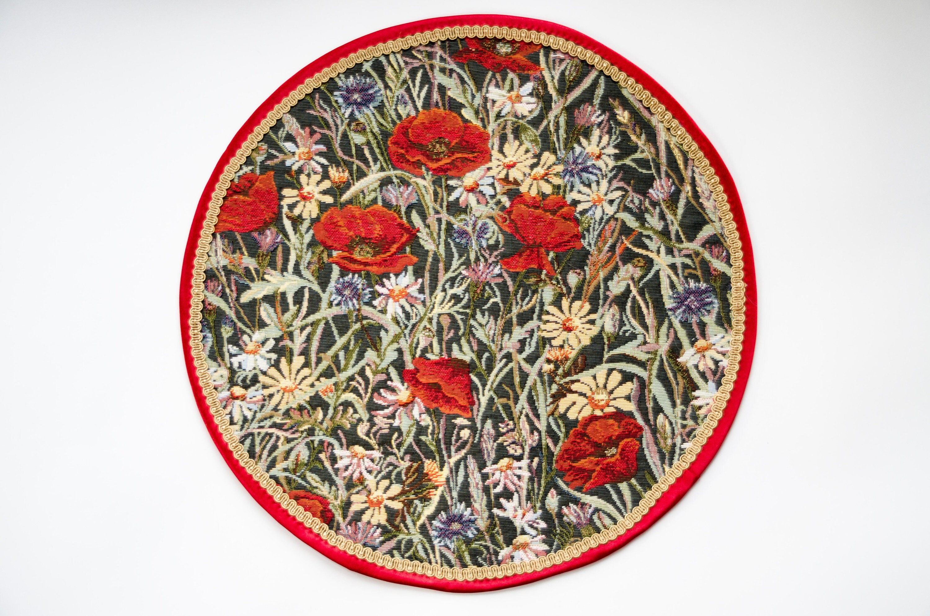 Round floral tapestry PLACEMAT sewn from durable and washable Etsy