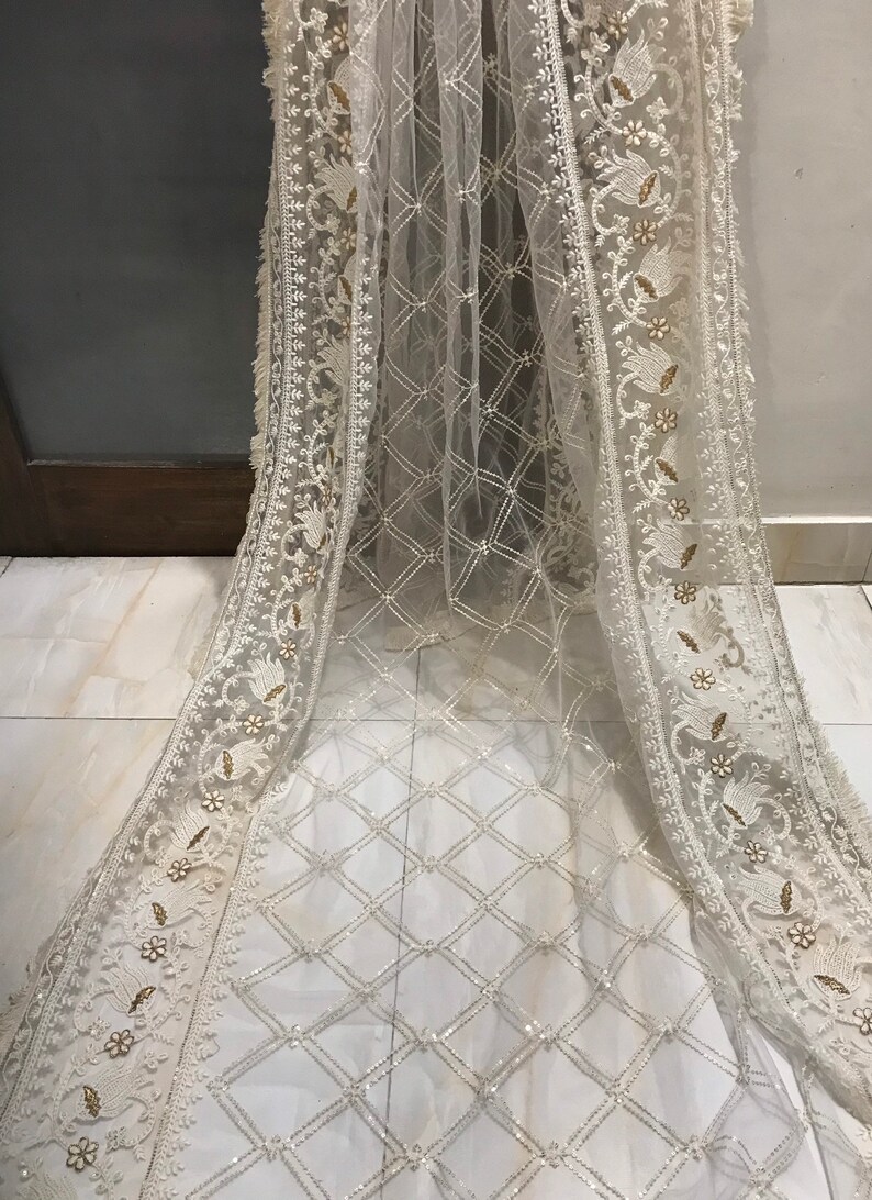 Dyeable Net Embroidered White Dupatta Indian Dupatta Party | Etsy