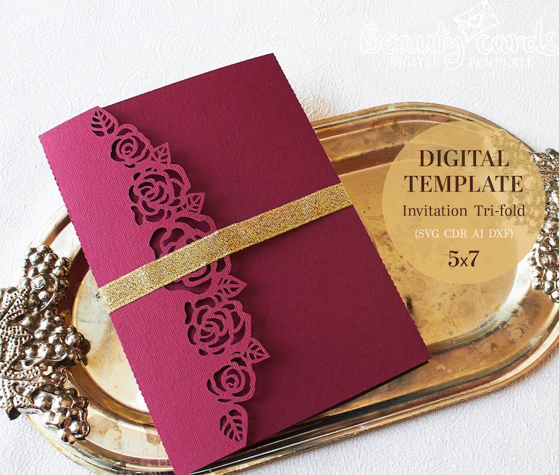 DIY Pocket Wedding Invitation template TriFold flower