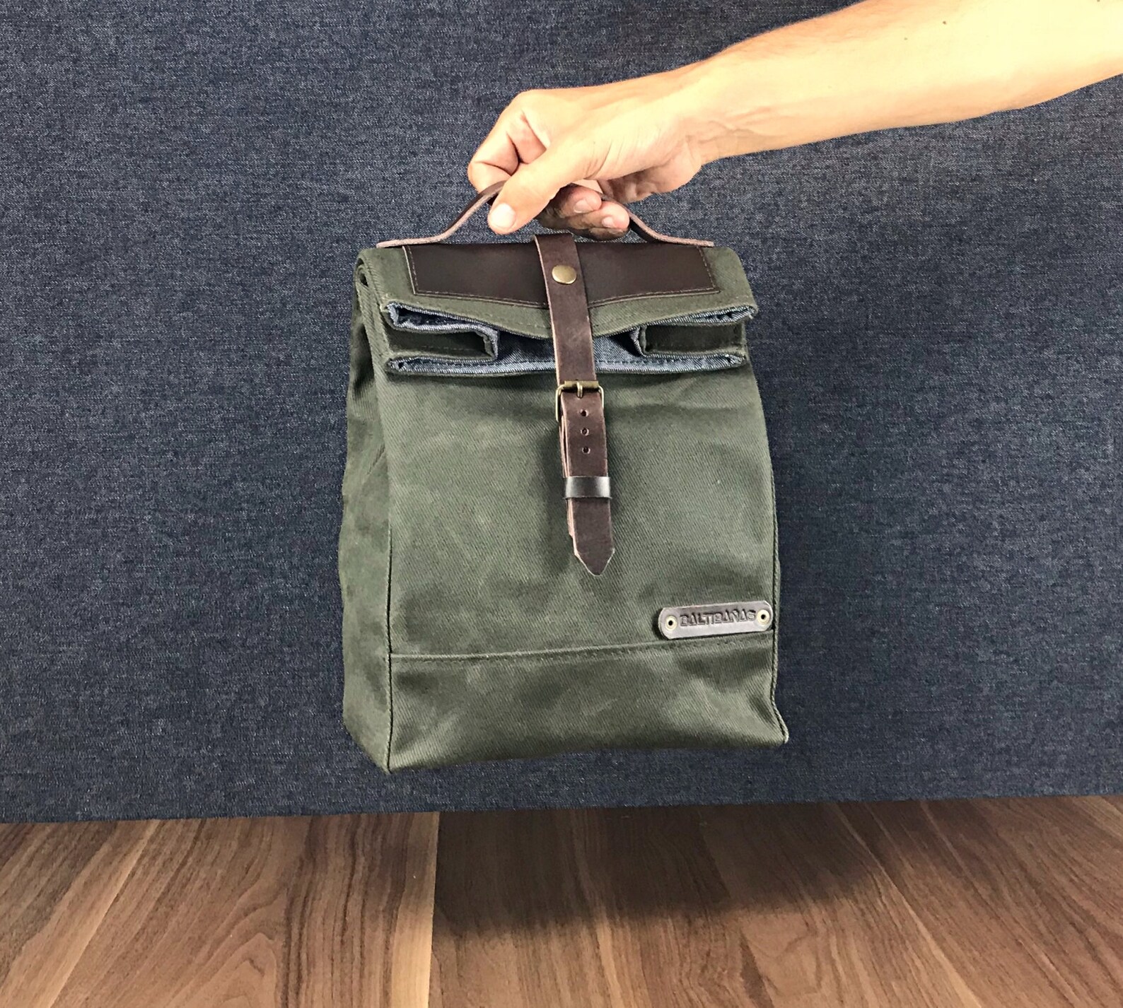 Waxed canvas green lunch bag reusable and waterproof lunch | Etsy