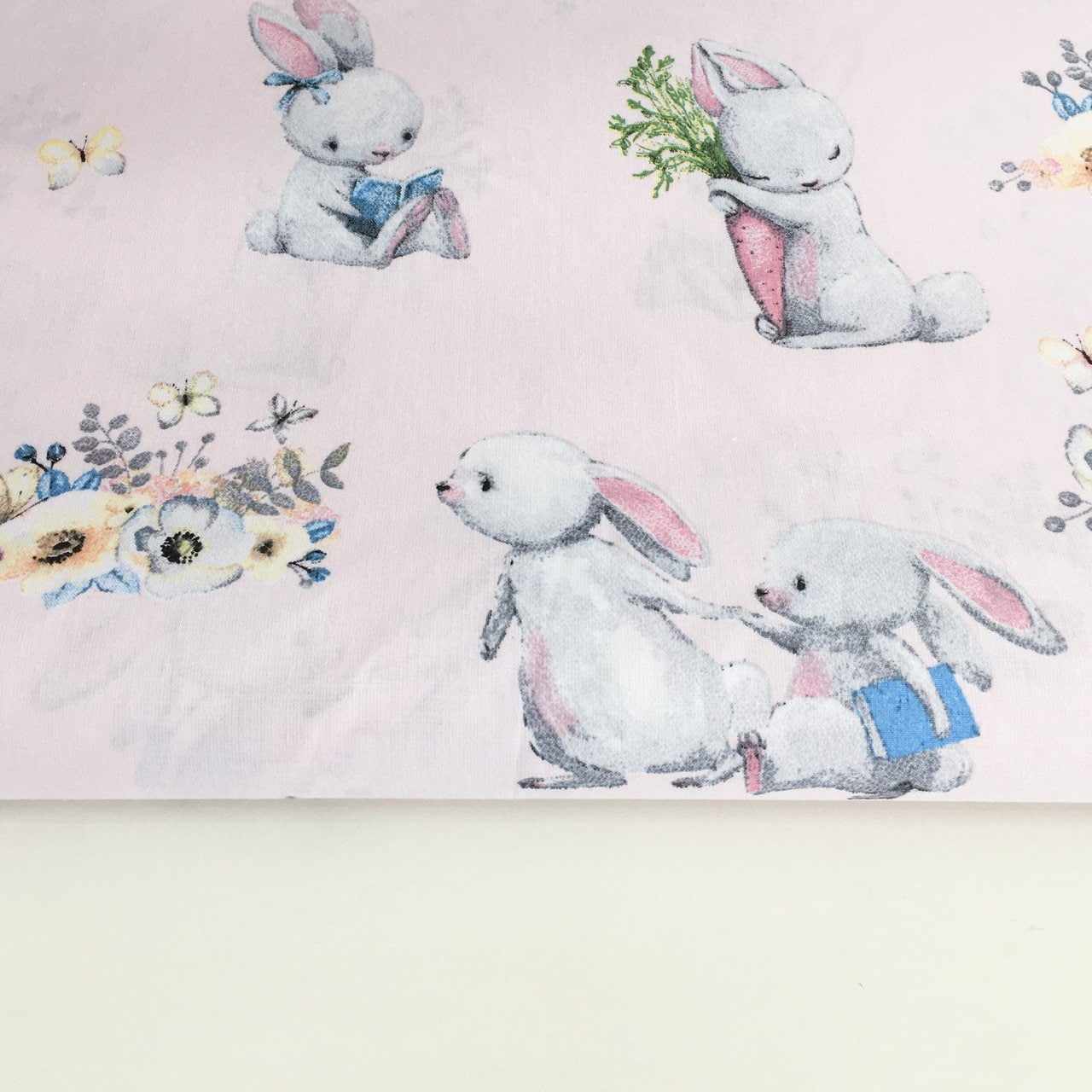 Bunny Fabric Rabbits Fabricsweet Bunnies Cotton Fabric Baby Etsy