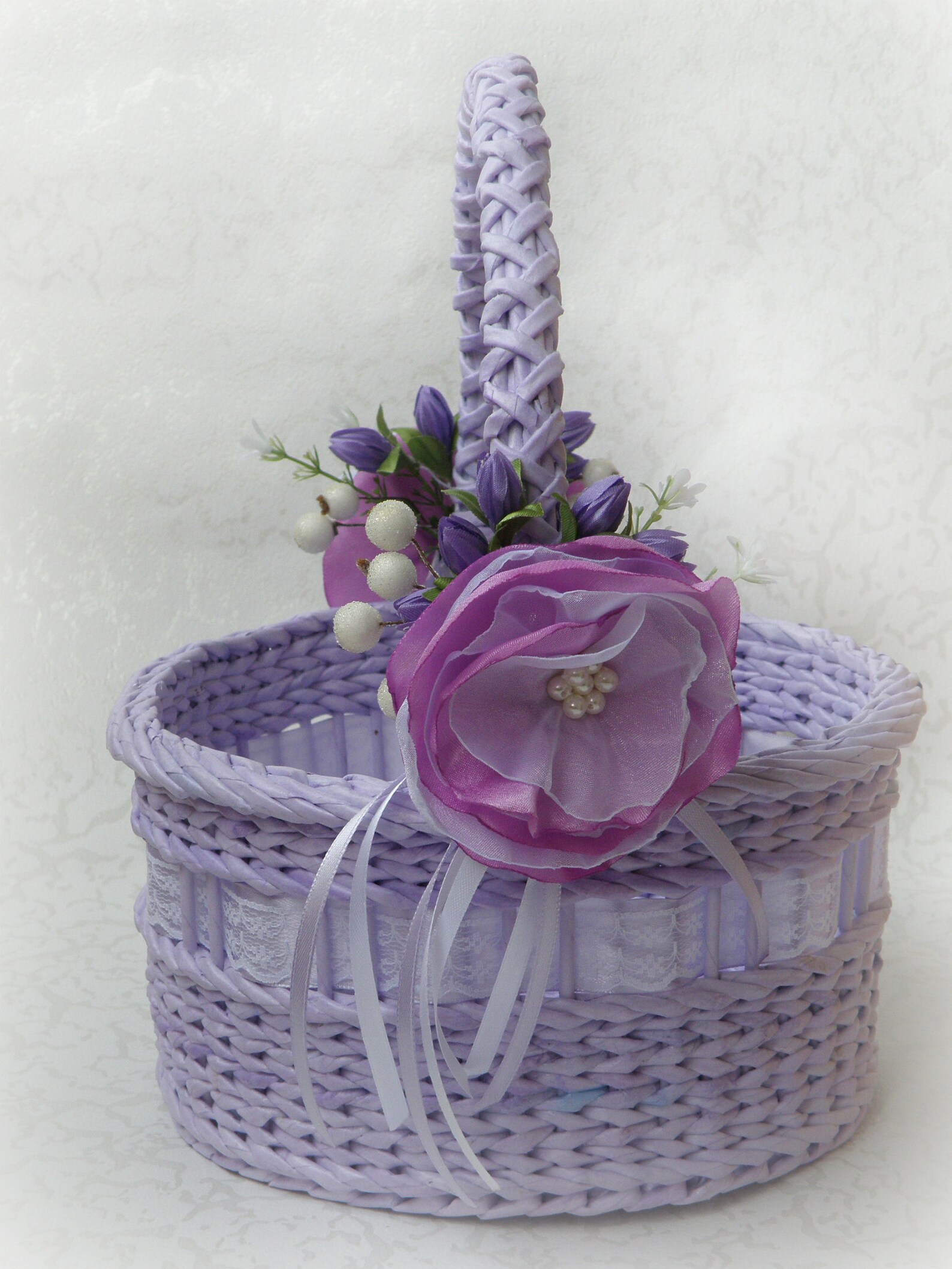 Lavender handwoven wicker basket with handle Purple wedding Etsy