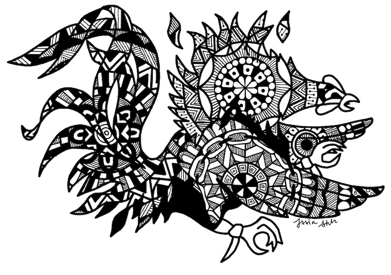 USC Gamecock Cocky Logo Hand Drawn Printable Black and