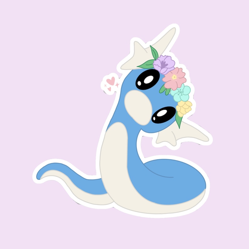 dratini dragon pokemon flower crown cute sticker chibi etsy