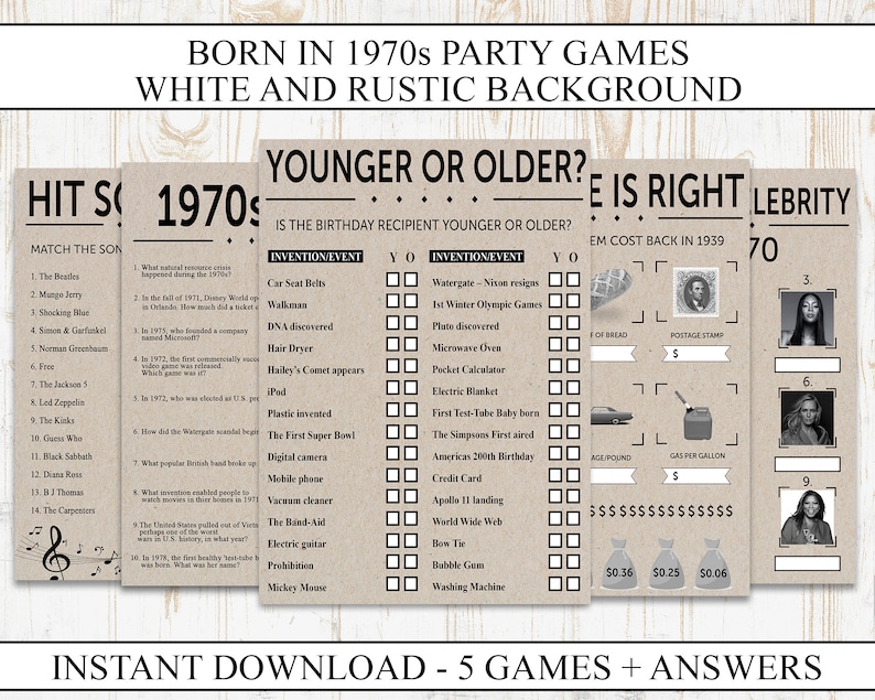 50th birthday party games printable born in 1970 1970s