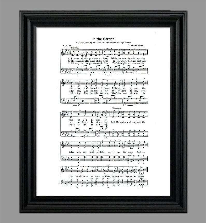 In The Garden Hymn Lyrics Sheet Music Art Hymn Art | Etsy