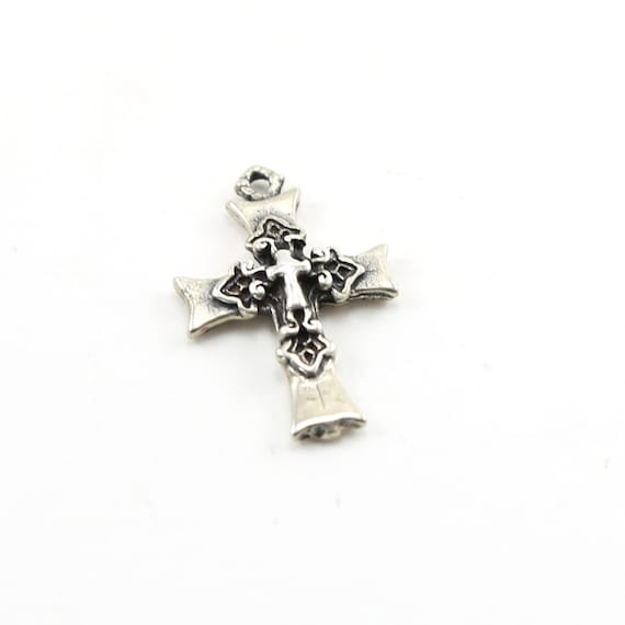 Sterling Silver Thick Fancy Edged Cross Charm Pendant Religious Spiritual Catholic Pendant