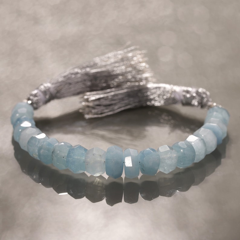 Aquamarine strand gemstone beads strand for jewelry making 10cm 7-9mm faceted rondelle beads