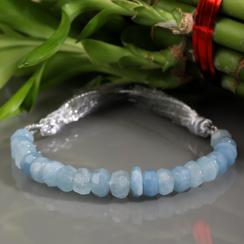Aquamarine strand gemstone beads strand for jewelry making 10cm 7-9mm faceted rondelle beads