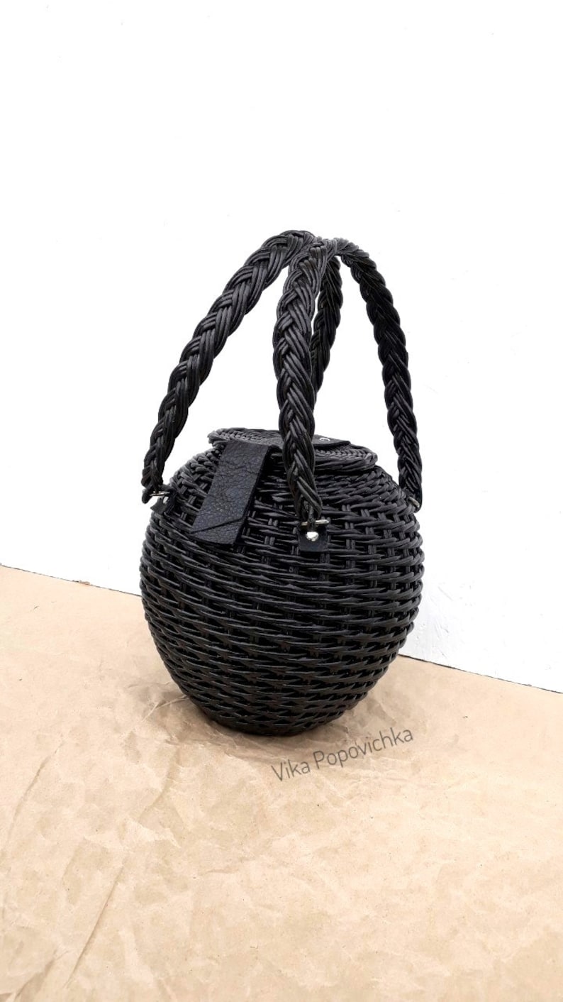 Exclusive black wicker bag Bag keg Unique bag with handles | Etsy