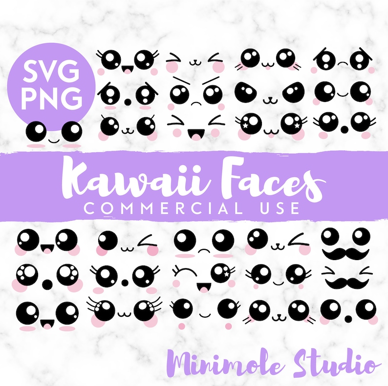 Download Kawaii Faces SVG Bundle Cute Face Clipart Cartoon Emoji ...