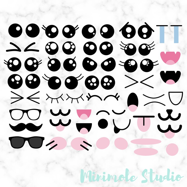 Download Kawaii Faces SVG Bundle Cute Face Clipart Cartoon Emoji ...