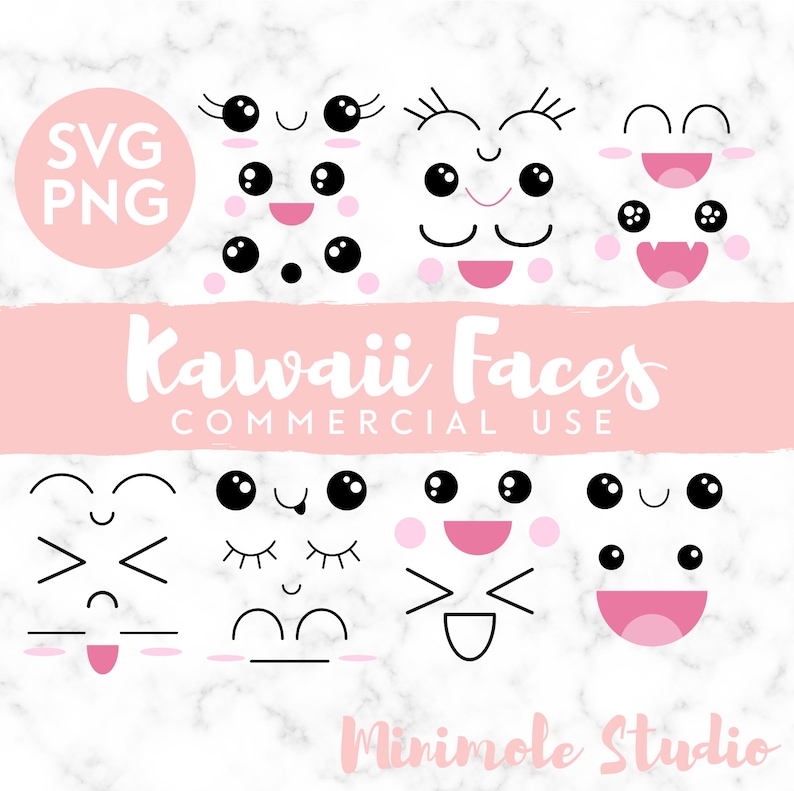 Download Kawaii Faces SVG Bundle Cute Face Clipart Cartoon Emoji ...