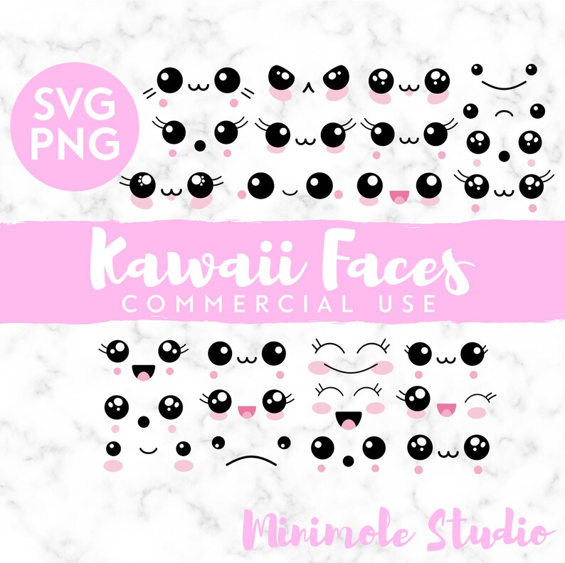 Download Kawaii Faces SVG Bundle Cute Face Clipart Cartoon Emoji ...