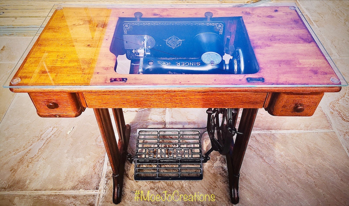 Vintage Refurbished Singer Sewing Machine Table Repurposed Etsy