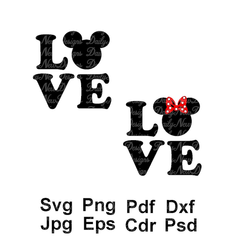 Download Disney Love Wording Mickey Minnie 2-for-1 Tshirt Svg | Etsy