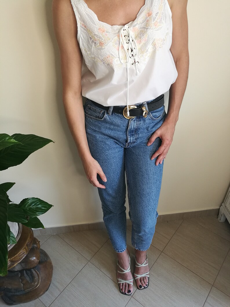 90s Clothing Vintage Embroidered Summer Blouse in White