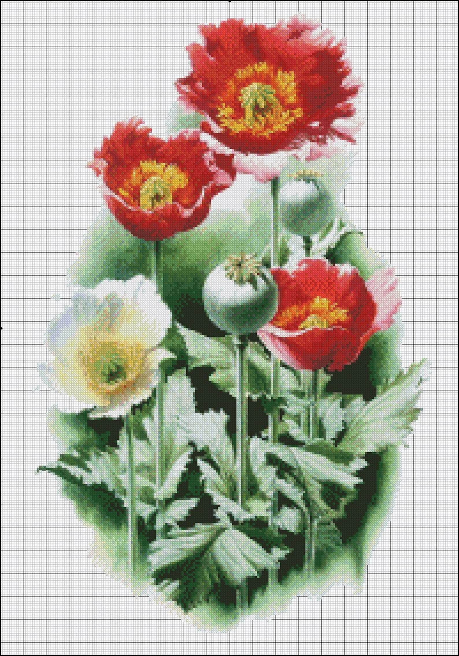 poppies-2-counted-cross-stitch-patterns-printable-chart-etsy