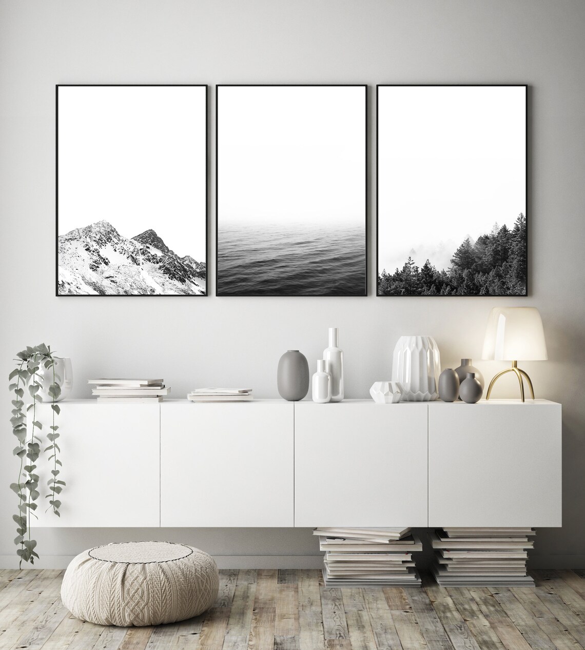 3 Piece Wall Art Black and White Nature Prints Landscape | Etsy