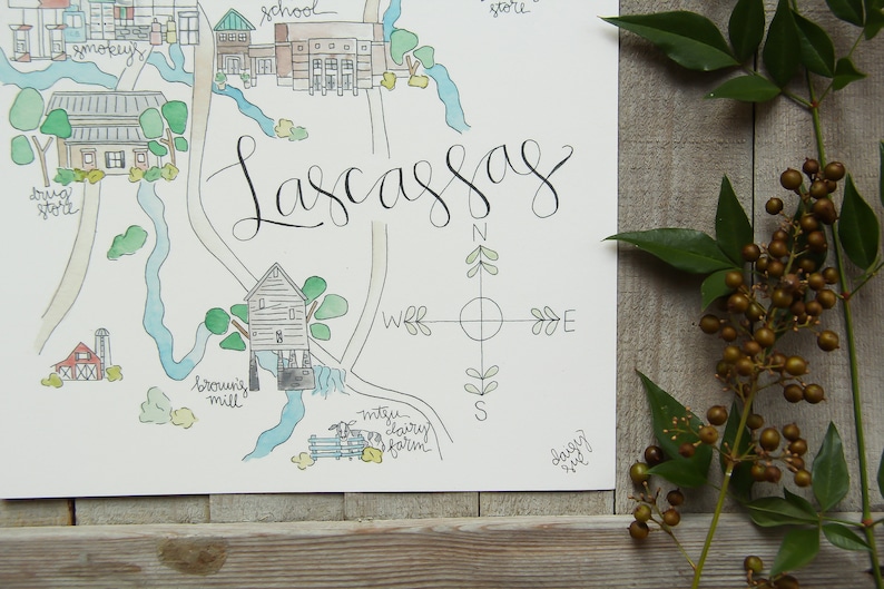 Lascassas Tn Map Watercolor Art Print 8x10 Etsy 6026