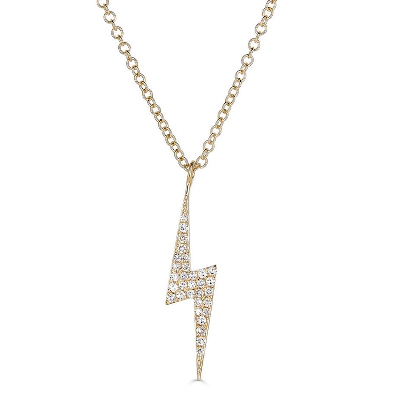 14k Diamond Lightning Bolt Necklace Diamond Lightning Charm Etsy