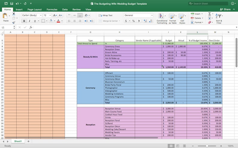 Wedding Budget Template Zero-Based Budget Excel Download | Etsy