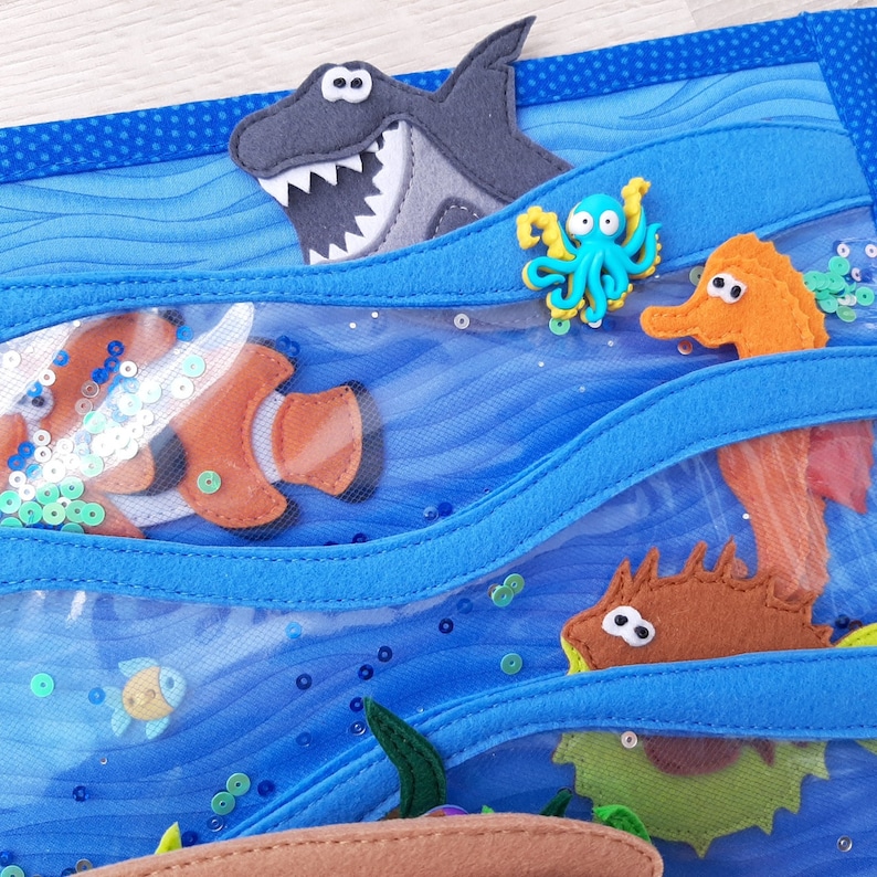 Montessori activity toy Book about sea,Ready to ship,Felt sea animals,Montessori Quiet book,Magnetic fishing game,Toddler sensory book