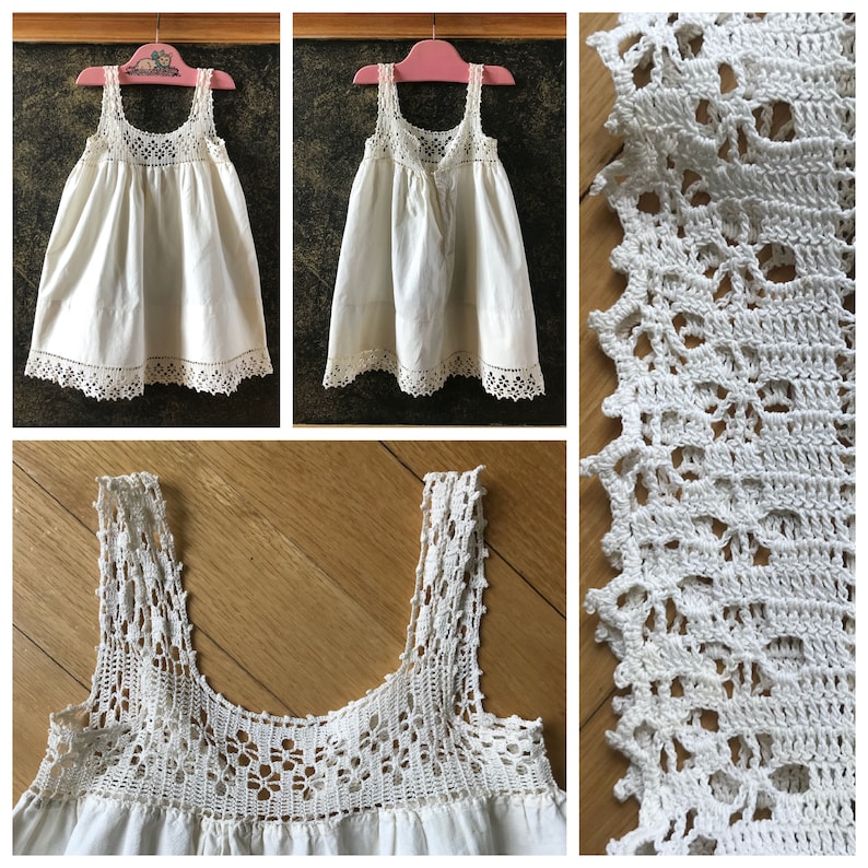 Vintage 1950/'s Hand Crocheted Top Baby Sun Dress Infant Doll Petticoat Slip